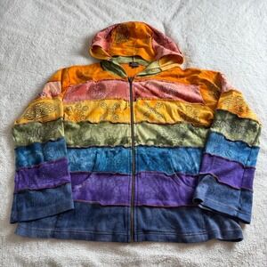 rising international rainbow tie dye patchwork zip hoodie